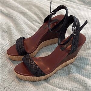EUC WHBM Black Woven Wedge Sandals